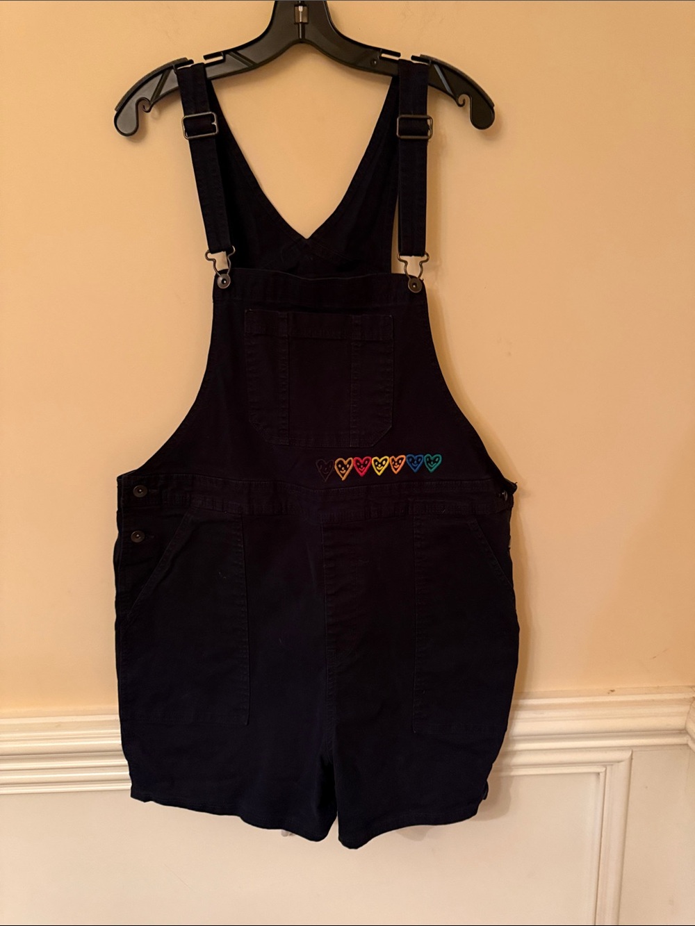 Target Rainbow Short Denim Overalls with Heart Embroidery Size 1X